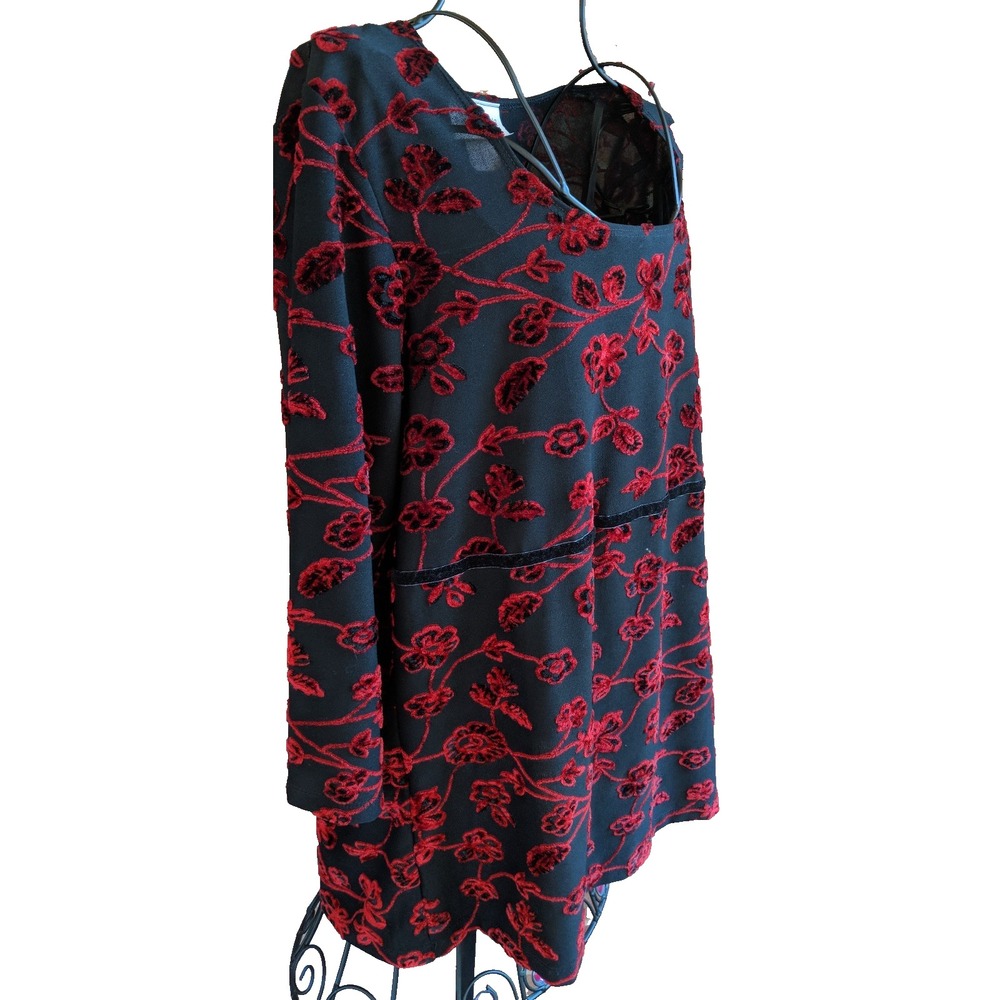 Y2K 90s Womens Top 14 16 Velvet Flower Burnout Whimsigoth Dark Fairy Vintage USA - Picture 3 of 5